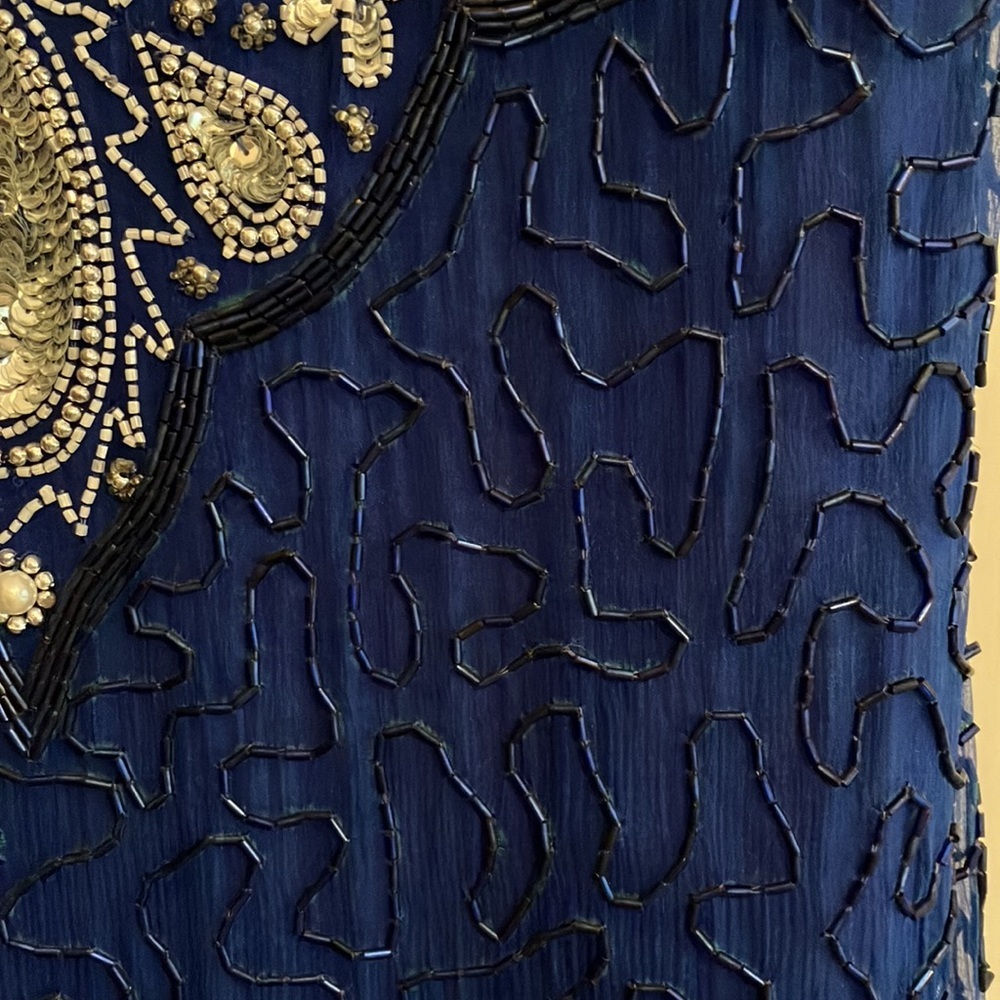 NWT women’s VINTAGE Small Lawrence Kazar beaded dress blue - Picture 5 of 11